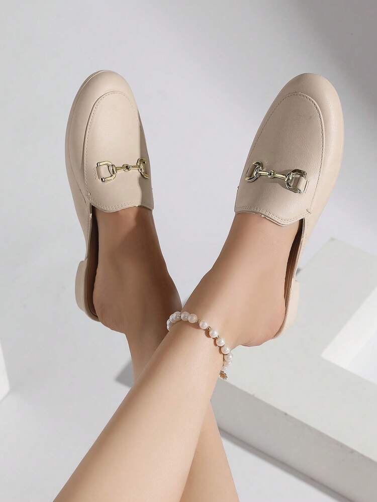 2025 New Metal Buckle Fashionable Solid Color Pumps & Mules, Shoes - Beige - View 3