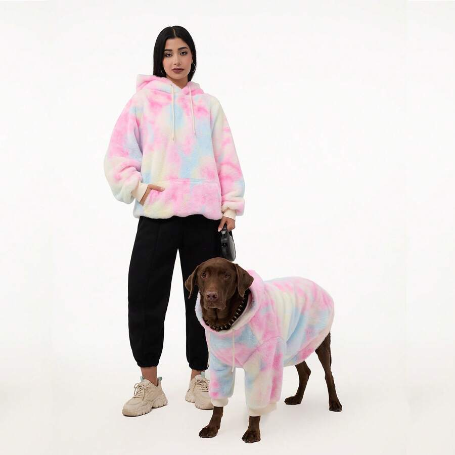 Sudadera con capucha para perro con efecto tie-dye: perro y dueño a juego. Suave, cómoda, divertida, moderna y bonita.