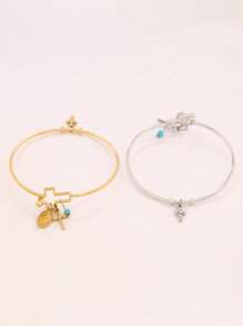 1pc Stainless Steel Ocean Starfish Conch Pendant Bangles Fashion Pearl Heart Pendant Open Bangle Cross Virgin Mary Charms Bangle Bracelet Jewelry