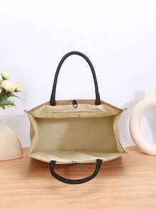 2pcs/Set Linen Letter Pattern Travel Tote Bag - Khaki - View 4