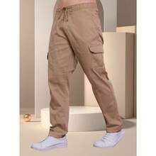 Men's Cargo Pants With Flap Pockets And Side Drawstring Waist In A Loose Fit Good Quality! - 棕色 - 查看 2