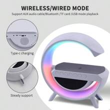 New Large Wireless Fast Charging Station - Sunrise Simulation, RGB Rhythm, Smart Wake-Up Light, Alarm Clock And Bedside Phone Holder, Smart Home Appliance | Modern Round Design | Portable Speaker, Holiday Gift (Needs To Be Plugged In To Charge The Speaker To Charge The Phone)