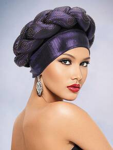 Handmade Women's Turbans With Rhinestone Embellishments: Intricately Crafted Braided Headscarf Cap In Bold, Dramatic Style For Special Occasions - Turbans - View 10