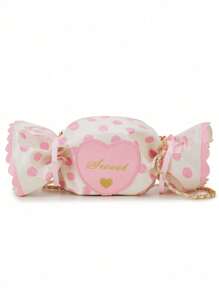 Bolsa Transversal Divertida e Fofa com Formato de Doce e Estampa de Poá para Meninas, Bolsas e Bolsas Novidade, Bolsa de Ombro e Bolsa Clutch para Mulheres