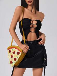 Bolsa Transversal Novidade Forma de Pizza Cartoon Mulheres, Bolsa de Ombro Fofa para Meninas, Bolsas e Bolsas da Moda