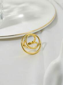 1 pieza Anillo decorativo de doble lazo de acero inoxidable de estilo minimalista, uso diario para mujeres, gran regalo para Año Nuevo, Día de la Madre, Acción de Gracias, Viajes, Fiesta