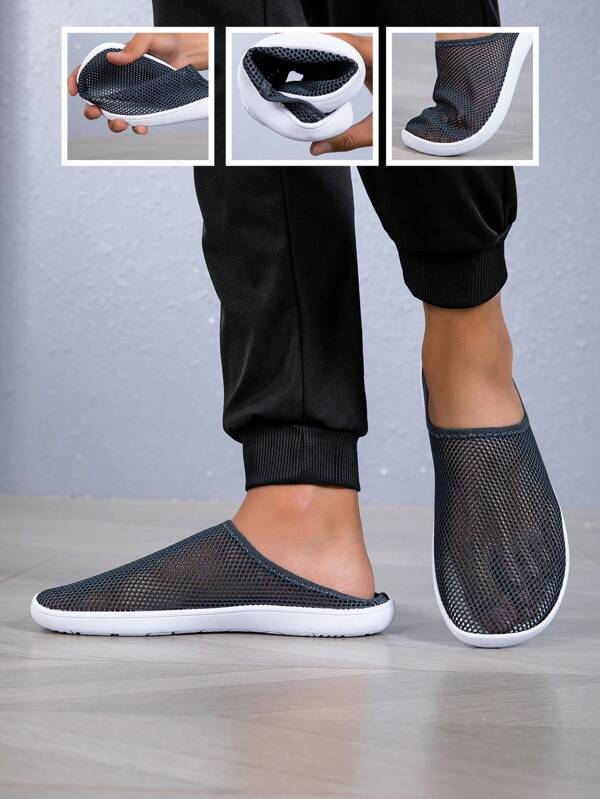 1 Par de Tênis Casuais de Verão, Estilo Rua Desportivo Fashionable, Malha Preta e Branca Oca, Furado, Respirável, Confortável, para Casais