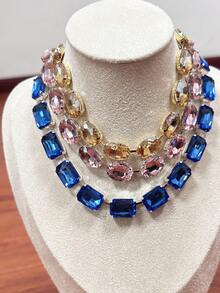 Cuier 3 件/套各种不同款式单独佩戴多层玻璃石项链女士颈链首饰派对闪亮宝石颈链 - Glass Gemstone - 查看 3