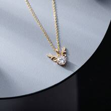 1pc Titanium Steel Micro-Inlay Zirconia Deer Antler Pendant Necklace, Suitable For Daily Wear, Best Gift Choice For Women Jewelry