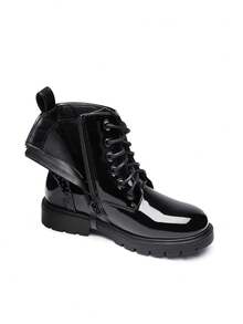 Botines de combate con cremallera lateral para niños y niñas (bebés/niños pequeños) - Negro - Ver 9