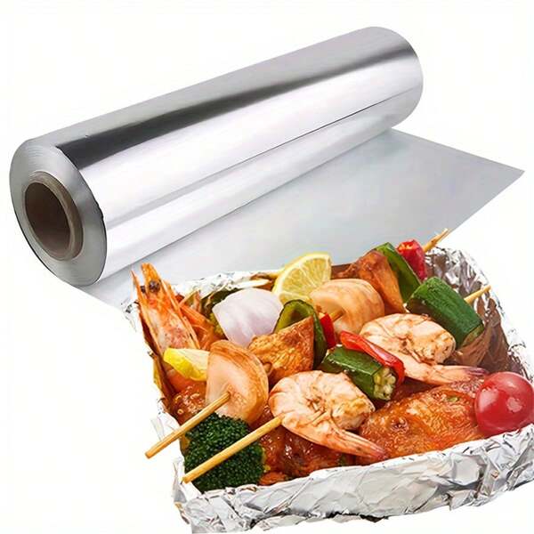 1 rotolo di Pellicola in alluminio resistente al calore, imballaggio monouso antiaderente per cottura, grigliatura e conservazione degli alimenti - per uso domestico e commerciale!