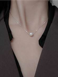 1 件简约单颗人造珍珠项链，优雅新娘项链配饰