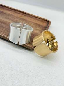 1 Piece Minimalist Chic Elegant Vintage Style Metal Spring Clasp Bangle Bracelet Varnish Plating - 金色 - 查看 6