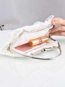 Satin Rose Flower Bridal Clutch Handbag Evening Bag Elegant Purse For Bridesmaid Wedding Party Formal White Handle Bag Dress Banquet Bag Good Gift For Women - Multicolor - View 5