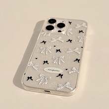Bow-Knot GUCADI 1pc 透明闪亮韩国 INS 黑白波尔卡圆点蝴蝶结软手机壳适用于苹果 iPhone 16/15/14/13/12/11 系列，甜美与黑暗风格