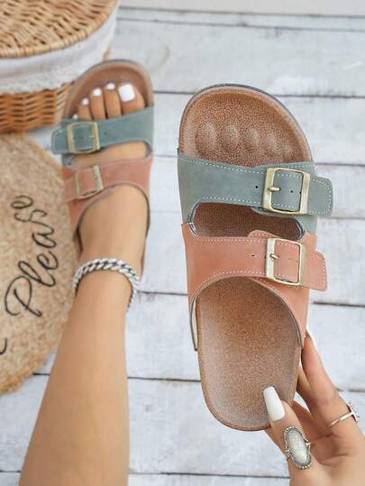 可调节绑带平底凉鞋，撞色设计，适合青少年、男女通用、女士，新款户外休闲软底沙滩鞋，豹纹印花，适合派对、办公、轻便、优雅、简约、舒适、休闲、日常、旅行、婚礼、露营、骄傲月、夏秋必备、礼物、性感、户外、复古设计