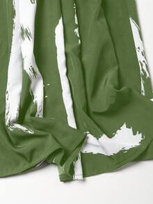 EARO 女士休闲宽松墨水印花裙，设计独特，赏心悦目 - 綠色 - 查看 5