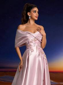 Đầm dạ hội trang trọng hở vai đính sequin thanh lịch cho nữ, Đầm dự tiệc, Đầm dự tiệc cưới, Váy dạ hội - Hồng - Xem 8