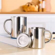 1 pièce Tasse à café en acier inoxydable avec couvercle et anse, tasse en métal incassable à double paroi. Tasse à café de voyage, tasse à thé de camping en acier inoxydable incassable, idéale pour la rentrée scolaire