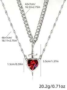 2pcs/Set Gothic Creative Personalised Heart And Sword Promise Ring Ladies Bracelet Ring Set, Valentine's Day Gift, Jewellery Accessories,Mom,Mother,Mother's Day,Gift - Bạc - Xem 5