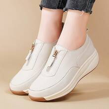 Plus Size Women's Casual Zipper Thick Sole Soft Material Work Shoes