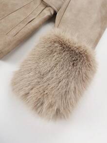 Giolshon 女士常规款皮草大衣 - 秋冬百搭休闲外套，含腰带 - 适合任何外出 - 米色 - 查看 12