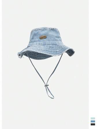 1 件宽边渔夫帽，男女通用户外徒步防晒钓鱼帽，春夏，大头围，复古风格，蓝色