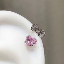 Anneau en acier au titane sans allergie en forme de nœud papillon amour. Anneau de piercing en os de cheval délicat avec zircone cubique artificiel. Boucles d'oreilles Punkgoth Y2K pour filles