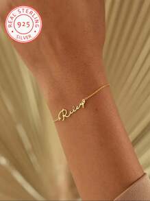 Pulsera de plata de ley 925 con nombre en inglés, simple y elegante, adecuada como regalo del corazón para el Día de la Madre, San Valentín y otras festividades para familiares y amigos cercanos