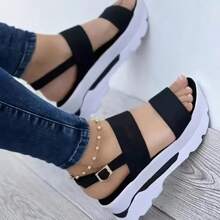 Zapatos de mujer de punta abierta, sandalias de verano resistentes y antideslizantes con cuña, zapatos de cordones lisos para mujeres