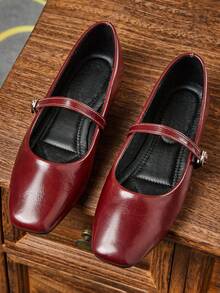 女士时尚方头一脚蹬鞋，休闲办公乐福鞋，适合春夏户外穿着，高端品质玛丽珍芭蕾平底鞋，适合派对、婚礼穿着，酒红色 - 酒紅色 - 查看 2
