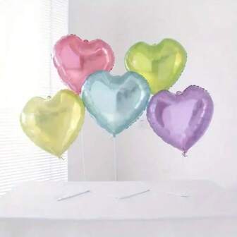 5pcs 18-Inch Crystal Heart Shaped Foil Balloons, Suitable For Birthday, Wedding, Party Decoration