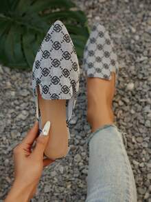 Damen graue Leopard Muster spitze Zeh Slip-On Mule Flats, elegante rückenfreie Loafer Schuhe, vielseitig tragbar für alle Jahreszeiten - Grau - Übersicht 2