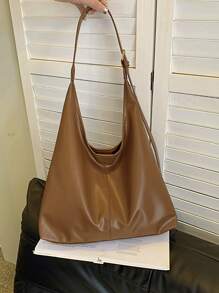 Bolso de hombro de gran capacidad y unicolor suave con estilo vintage para mujeres, bolso cruzado versátil con asas, bolso de hombro tipo hobo de gran capacidad, bolso bandolera casual para el trabajo