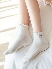 1/5 أزواج جوارب كاحل للنساء مزينة برقعة بطة كرتونية، طبعة أزهار وشراشيب، بتصميم ياباني، للربيع و الصيف - متعدد الألوان - مشاهدة 3