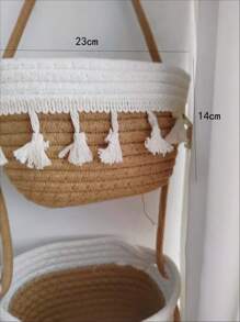 3pcs Wall Hanging Storage Basket Organizer Shelf Rack Hanging Bag Woven Cotton Wire Mesh Wall Mount Room Decor