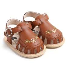 Baby Girl Sandals, PU Leather Non-Slip Embroidery Flower Summer Flats Toddler Shoes For Casual Daily - Brun - Visa 4