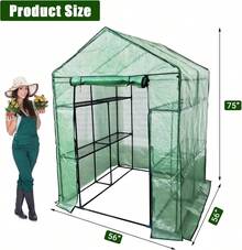 Walk-In Greenhouse For Outdoors,57 X 57 X 76''/57 X 85 X 76'' Portable Greenhouse,3 Tiers 6 Shelves Green House Kit W/ Zippered Door Anchors And Ropes, Plant Garden Hot House For Garden Patio Backyard - Green-143*143*195cm - 查看 2