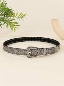 1pc Women's Retro PU Leather Rivet Belt, All Seasons