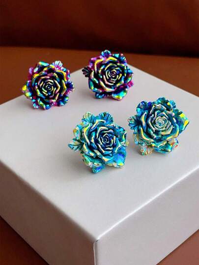 أقراط وردة مطلية بالذهب من الراتنج متعددة الألوان، ألوان زاهية وجذابة، مناسبة للارتداء اليومي، هدية رائعة للصديقة أو الأم أو أفضل صديقة في عيد الحب