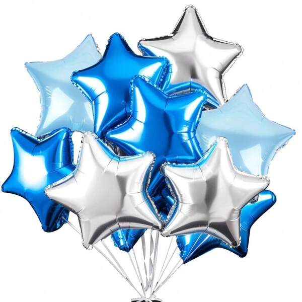 Star Foil Balloons Blue Silver Pack Of 24, Star Helium Balloons, Star Balloons, Helium Balloons, Wedding Decoration, Birthday Decoration Or Valentine's Day Summer Gifts Beach Back To School School Supplies Room Decor