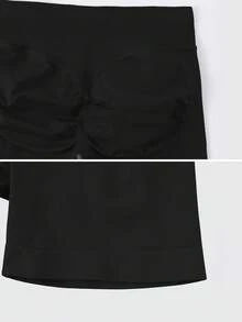 NcmRyu 2件装女士高腰纯色无缝弹力瑜伽健身户外运动短裤