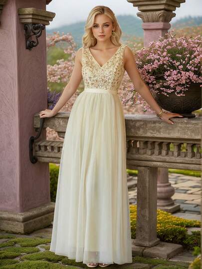 Classic Column V Neck Beading Evening Dress Chamagne Chiffon Straps Wedding Bridesmaid Dress