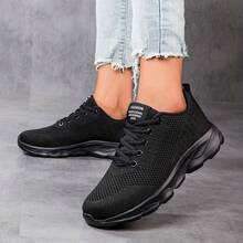 Women's Casual Running Sneakers, Breathable Mesh, Comfortable Non-Slip Knit - Black - View 8