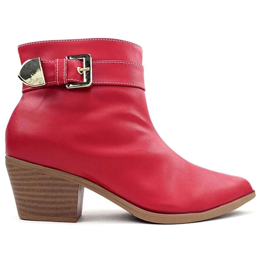 Women's Short Boot With Gold Buckle Autumn Winter - 5cm Block Heel