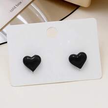 Heart Stud Earrings Valentines - Black - View 1