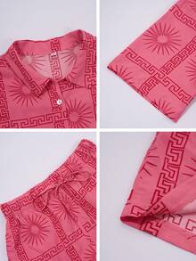 PoPoHouse Women's Two Pieces Summer Outfit, Bohemian Style Casual Fashion Clothing, Vacation Beach Set, Floral Patterned Short Sleeved Shirt And Shorts Set