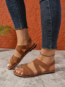 Women's Flat Sandals, Fashion Casual Elastic Band Breathable Wide Fit Outdoor Lightweight Versatile Elegant Sandals - Brown - View 4