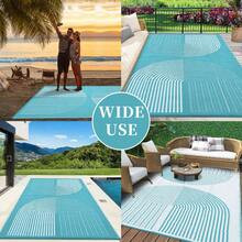 Outdoor Rug Waterproof Rugs For Patio, All-Weather Lightweight Portable Straw Carpet Large Blue Outside Reversible Balcony Rug For Porch Camping Deck RV, Outdoor Use, Modern Arch Stripes, 6x9ft 8x10ft 9x12ft, Light Blue And White - Light Blue/White - View 7