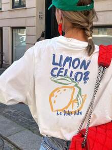 Plus Size Women's Summer New Simple Lemon And Slogan Print Daily Casual Round Neck Loose White Short Sleeve T-Shirt Fashionable And Versatile Suitable For Daily Wear Women's Tops - White - View 8